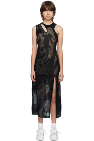 Black Phoenix Midi Dress by Feng Chen Wang on Sale