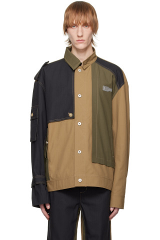 Khaki & Black Patchwork Jacket by Feng Chen Wang on Sale