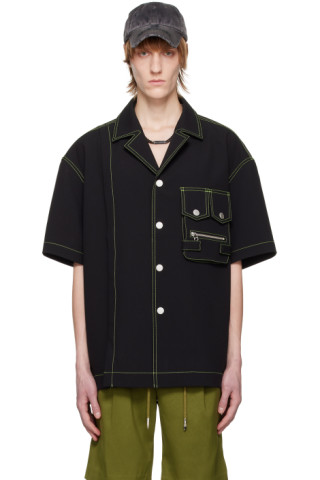 Black 3D Pocket Shirt by Feng Chen Wang on Sale