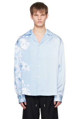 Blue Gradient Floral Shirt by Feng Chen Wang on Sale