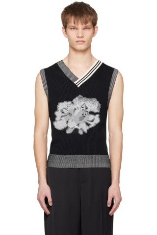 Feng Chen Wang: Black Floral Vest | SSENSE