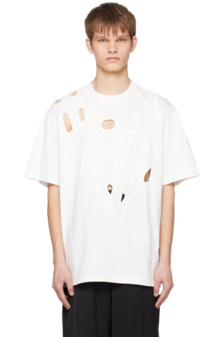 White Cutout T-Shirt by Feng Chen Wang on Sale