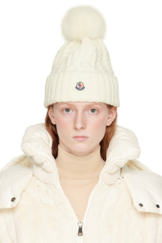 Moncler Taupe & Off-White Pom-Pom Beanie Moncler