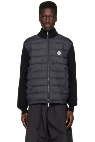 Moncler: ブラック モックネック ダウン カーディガン | SSENSE 日本