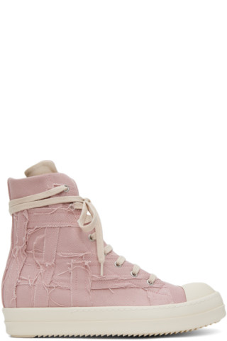 Rick Owens Pink Calfskin High Sneakers for Men