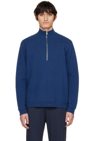 Sunspel: Blue Half-Zip Loopback Sweatshirt | SSENSE