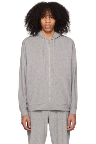 Sunspel: Gray Towelling Hoodie | SSENSE