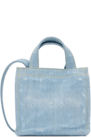 Tote Bag En Jean Denim Bleu à Effet Usé Avec Poche - Sac Porté épaule Femme - Neuf Avec étiquettes