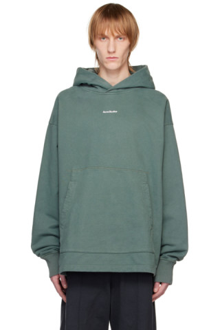 Acne Studios: Green Printed Hoodie | SSENSE