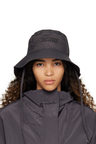 GANNI: Black Printed Bucket Hat | SSENSE