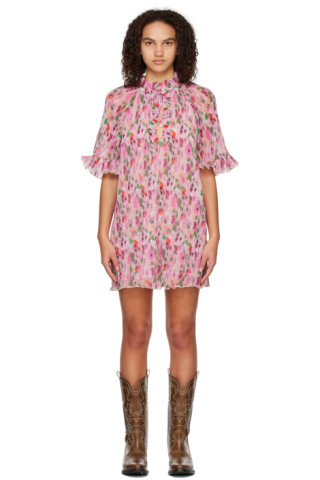 GANNI: ピンク フローラル ミニドレス | SSENSE 日本 