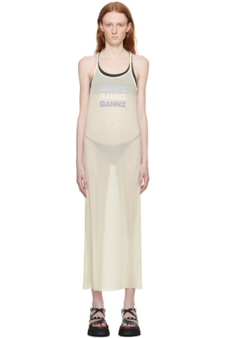 【関税込み】GANNI オフホワイト セミシア マキシワンピース 231144F102002_1.jpg