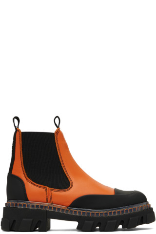 GANNI - Orange Cleated Low Chelsea Boots