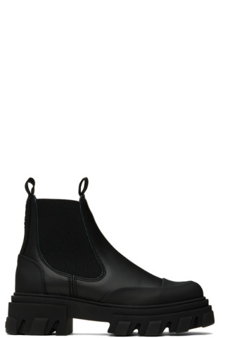 GANNI: Black Cleated Low Chelsea Boots | SSENSE