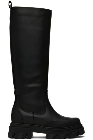 GANNI: Black Cleated Tubular Boots | SSENSE