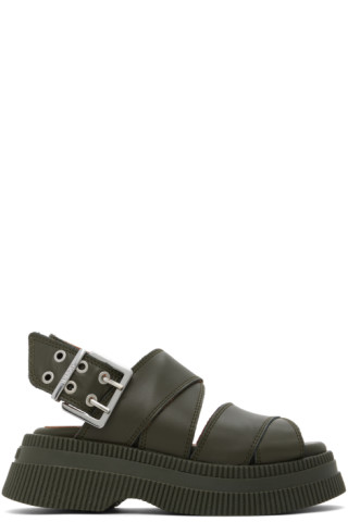 Khaki Platform Sandals by GANNI on Sale