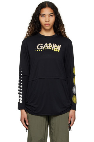 Black Active Layered Long Sleeve T-Shirt by GANNI on Sale