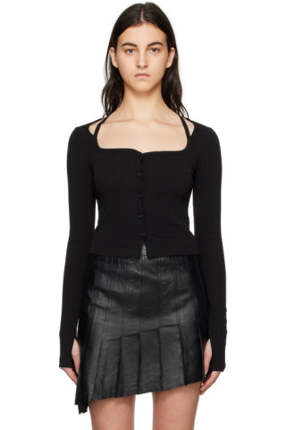 Helmut Lang: Black Square Neck Cardigan | SSENSE