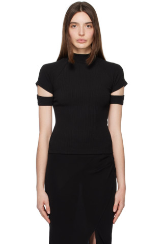 Helmut Lang: Black Cutout T-Shirt | SSENSE