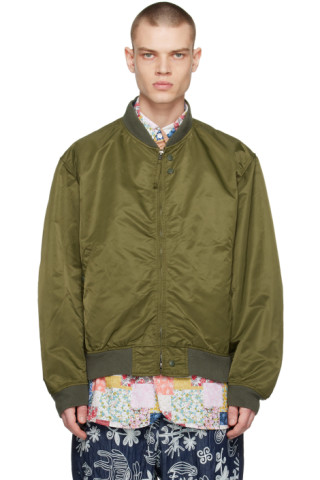 Engineered Garments: Khaki Rib Trim Bomber Jacket | SSENSE Canada