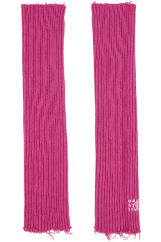 Pink Ribbed Arm Warmers by MM6 Maison Margiela on Sale