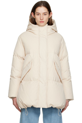 MM6 Maison Margiela: Off-White Hooded Down Puffer Jacket | SSENSE