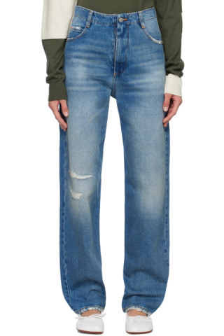 Blue Straight-Leg Jeans by MM6 Maison Margiela on Sale