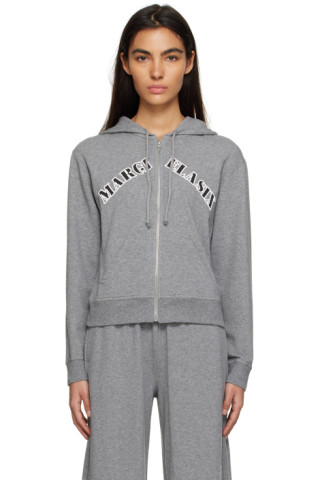 Gray Bonded Hoodie by MM6 Maison Margiela on Sale