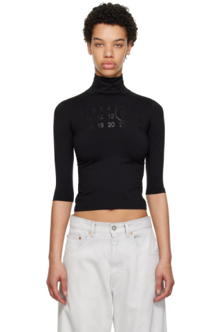 White Printed Turtleneck by MM6 Maison Margiela on Sale