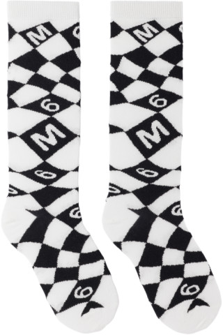 Kids Black & White Check Socks by MM6 Maison Margiela on Sale