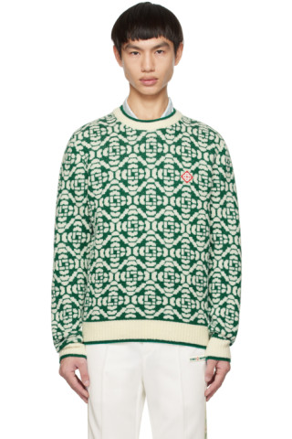 Green & White Jacquard Sweater by Casablanca on Sale
