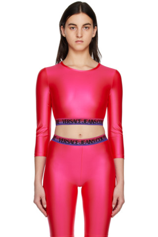 Pink Shiny Leggings by Versace Jeans Couture on Sale