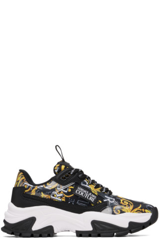 Versace Jeans Couture: Black & Gold Logo Sneakers | SSENSE