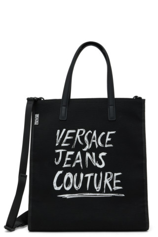 Black Handwritten Logo Tote by Versace Jeans Couture on Sale