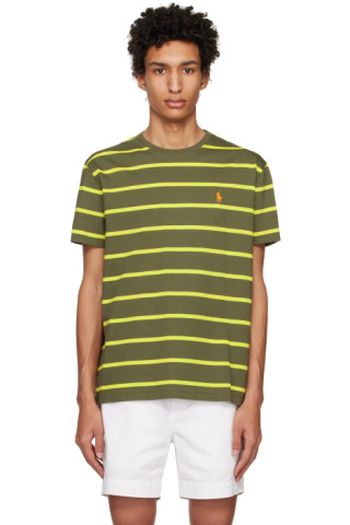 Khaki & Yellow Striped T-Shirt by Polo Ralph Lauren on Sale