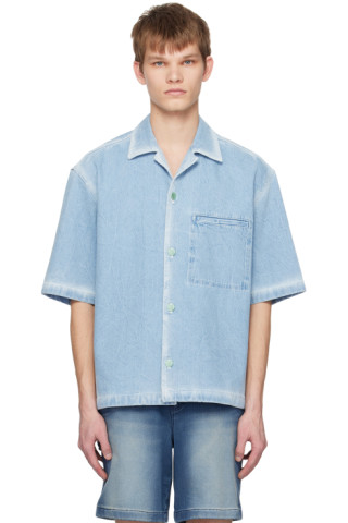 Solid Homme: Blue Faded Denim Shirt | SSENSE Canada