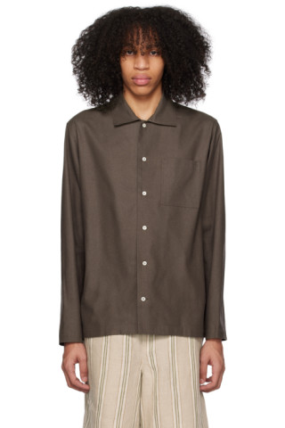 ANOTHER ASPECT: Brown Spread Collar Shirt | SSENSE