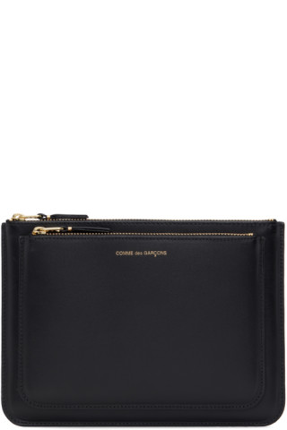 Comme des Garçons Wallets: ブラック ラージ Outside Pocket ポーチ ...