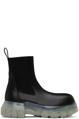 Black Beatle Bozo Tractor Boots by Rick Owens on Sale