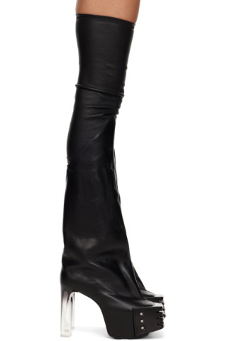 Black Oblique Tall Boots by Rick Owens on Sale