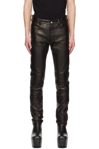 Black Tyrone Leather Pants by Rick Owens on Sale