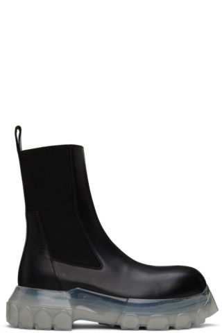 Black Beatle Bozo Tractor Boots by Rick Owens on Sale