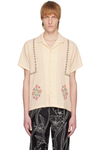 Beige Embroidered Shirt by HARAGO on Sale