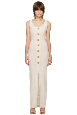 【関税込み】Balmain ベージュ スクープネック マキシワンピース 231251F055009_1.jpg