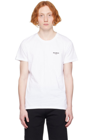 Balmain: White Flocked T-Shirt | SSENSE
