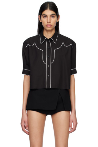 Black Western Crop Shirt by Pushbutton on Sale