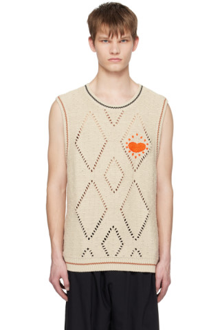 A PERSONAL NOTE 73: Beige Argyle Vest | SSENSE