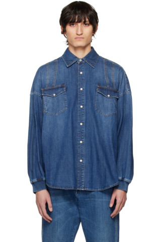 Blue Harness Denim Shirt by Alexander McQueen on Sale