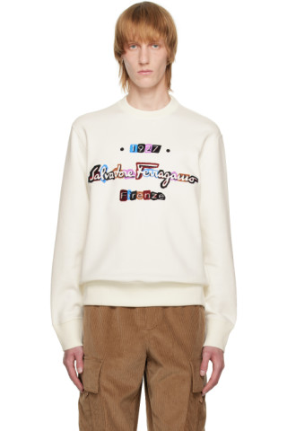 Salvatore Ferragamo: Off-White Felted Sweatshirt | SSENSE