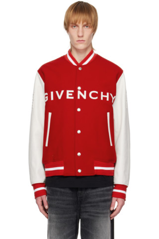 accu De lucht medaillewinnaar Givenchy: Red & White Varsity Bomber Jacket | SSENSE